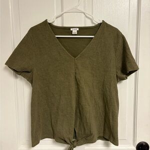 J. Crew Olive Short Sleeve V-Neck Top